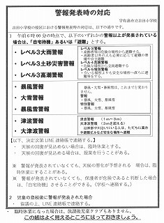警報発表時の対応
